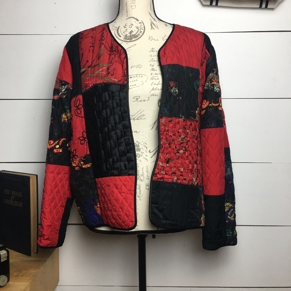 90s Chico’s Design Silk Patchwork Jacket |Texture… - image 3